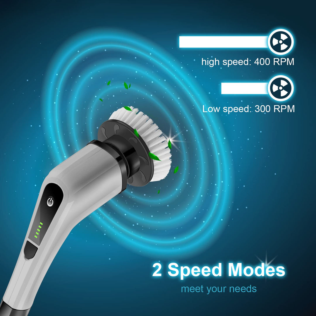 Granvell Electric Spin Scrubber, Power Shower Scrubber with 7 Brush Heads, Portable Household Tools &amp; Cordless Cleaning Machine, Bath Tub Scrub with Long Handle for Bathroom Floor Tile(Grey)