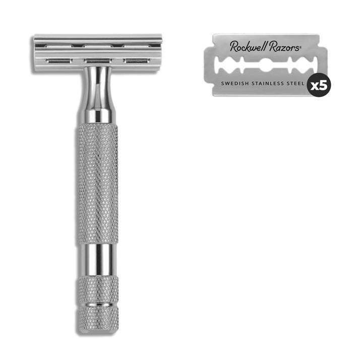 2C Razor with 5 Blades, 6 Piece Set, White Chrome | 2 Adjustable Shave Settings = TWO razors for the cost of ONE