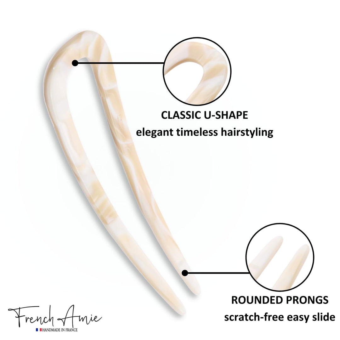 Ivory White Cream Handmade Large Cellulose Acetate Chignon Bun Holder U Hair Pin Stick (Ivory white cream)