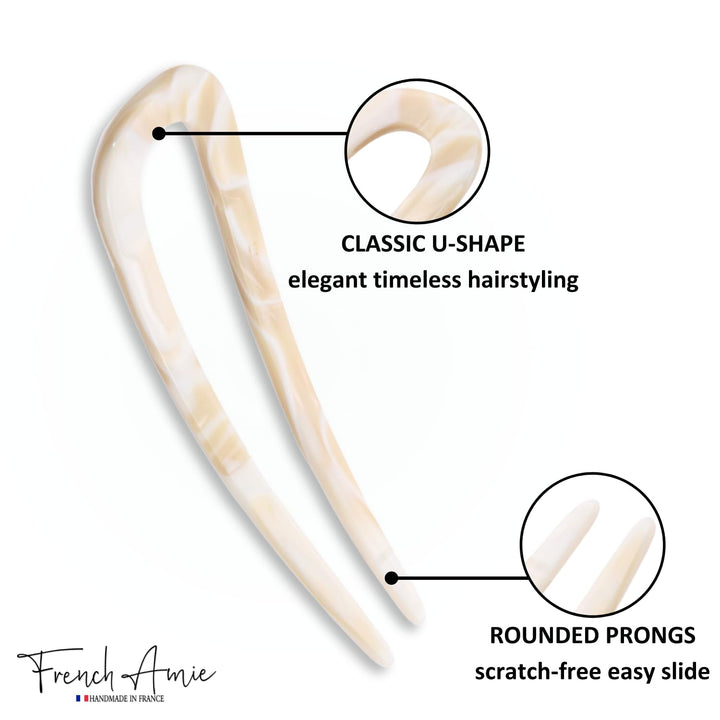 Ivory White Cream Handmade Large Cellulose Acetate Chignon Bun Holder U Hair Pin Stick (Ivory white cream)