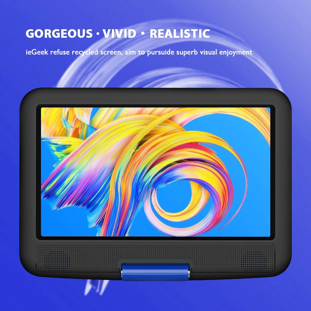 11.5 Portable DVD Player with SD Card/USB Port, 5 Hour Rechargeable Battery, 9.5 Eye-Protective Screen, Support AV-in/Out, Region Free, Blue