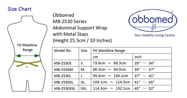 ObboMed MB-2530M Back, Lumbar, Abdominal Support Wrap Brace Belt with 4 Metal Stays Splints, Extra Double Side Straps Adjustable for Posture, Belly, Waist, Spine, Back Pain Relief (M: 34-37 inches)