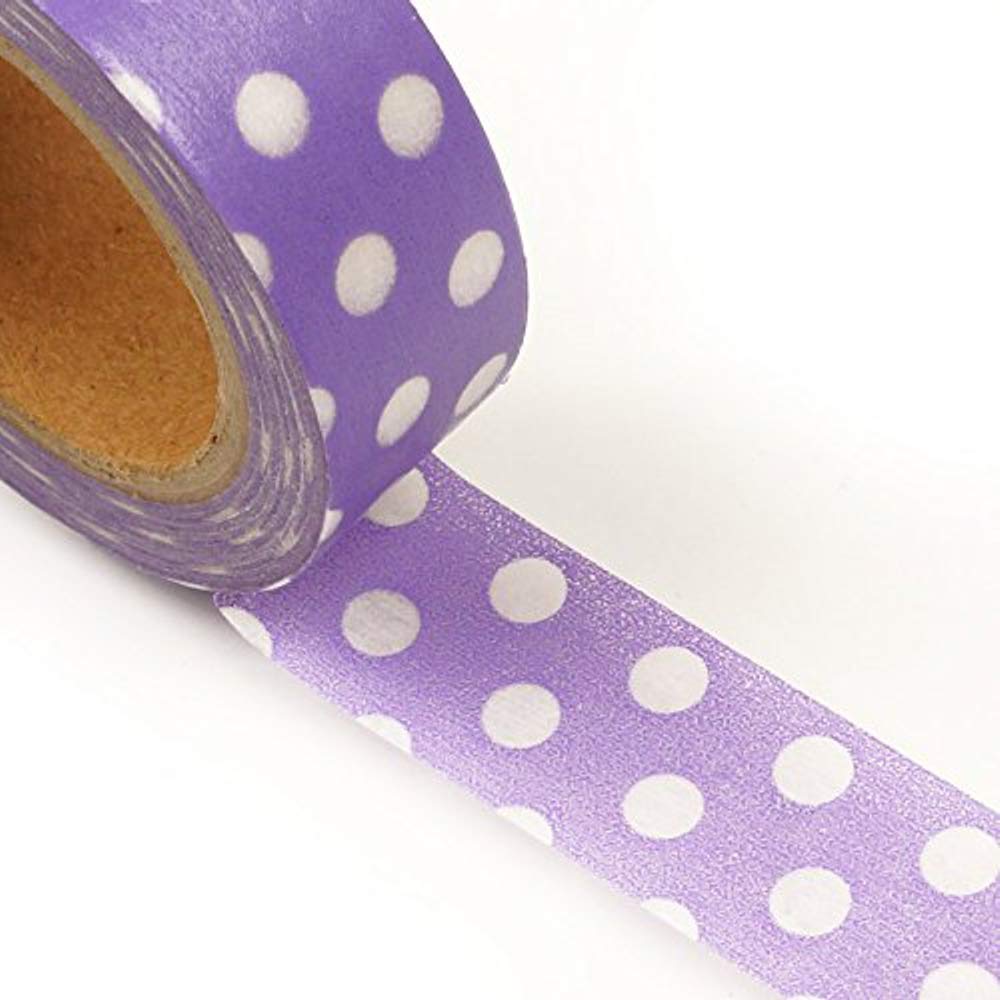 9/16 X 10 Yards Lavender W/White Large Dot Washi Tape