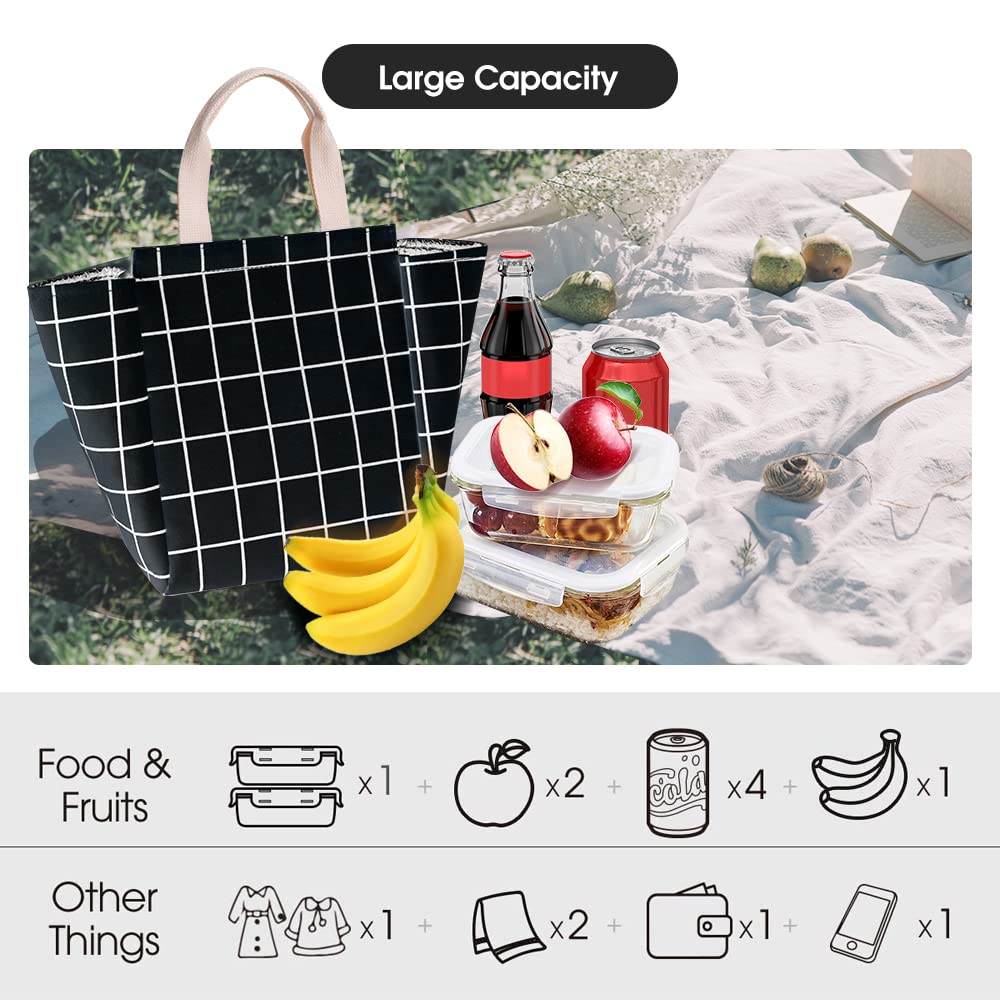 Reusable Lunch Bag Insulated Lunch Box Canvas Fabric with Aluminum Foil, Lunch Tote Handbag for Women,Men,Office