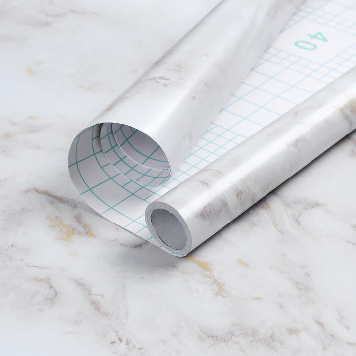 Marble Contact Paper 17.5×78.7, Peel and Stick Countertops Wallpaper Waterproof Self Adhesive Wall Paper Roll for Cabinets Drawers Kitchen Old Furniture, Modern Matte White/Gold