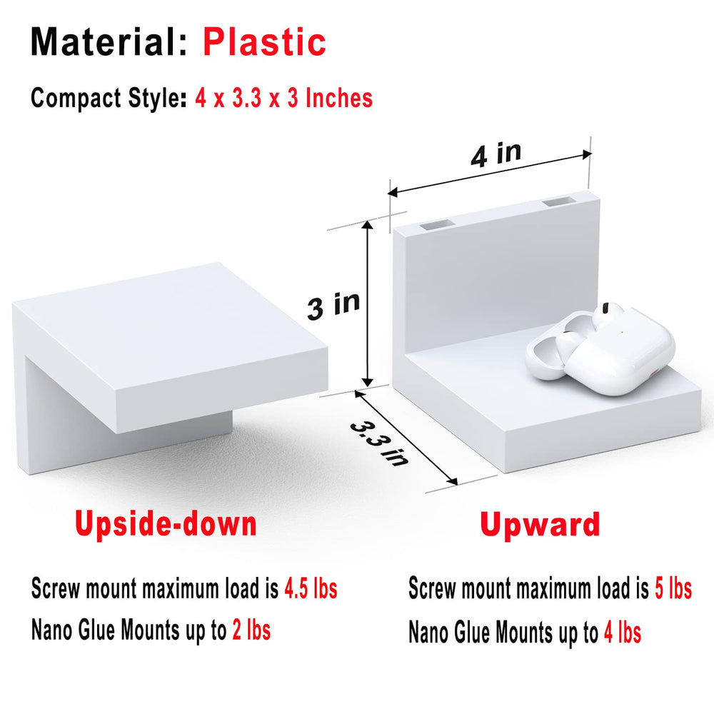 3-Pack Small Floating Shelves for Wall, 4 Inch Plastic Display Ledges for Mini Decor, Compact Style Small Wall Shelf with 2 Types of Installation