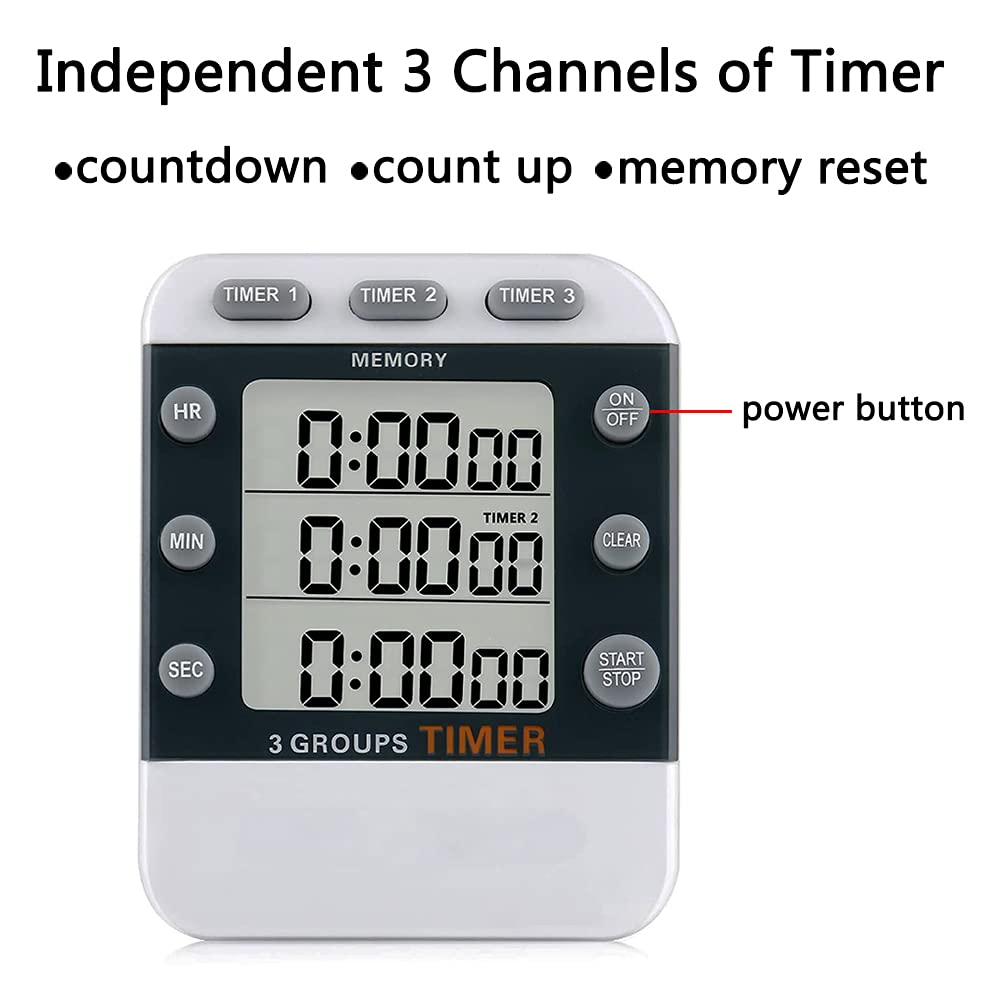 Digital Dual Kitchen Timer, 3 Channels Count UP/Down Timer, Triple Cooking Timer, Large Display, Loud Volume Alarm with Magnetic Back, Stand, Battery Included (M382)
