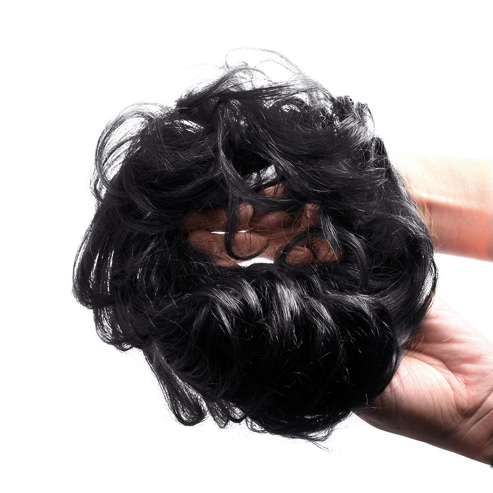 Messy Bun Human Hair Scrunchie, Instant Up-do Donut Chignon Curly Wavy Hairpieces for Women (#8 Brown/Light Chestnut Brown)
