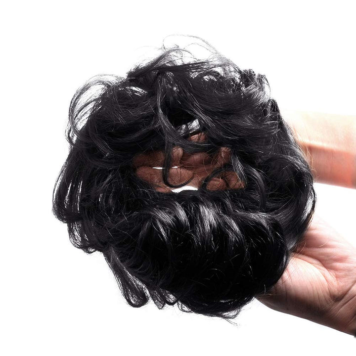 Messy Bun Human Hair Scrunchie, Instant Up-do Donut Chignon Curly Wavy Hairpieces for Women (#8 Brown/Light Chestnut Brown)