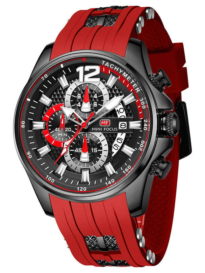 Watches for Men Stylish Analog Quartz Chronograph Military Waterproof Luminous Big Face Mens Watch Business Work Casual Fashion Dress Red Silicon Strap Men&#39;s Wrist Watches Elegant Gift for Men