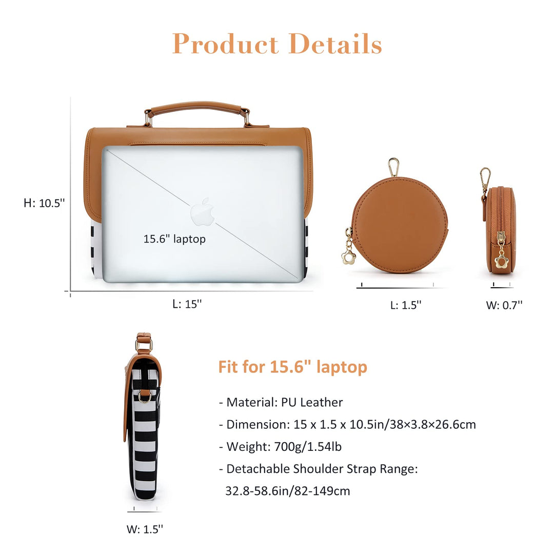 Laptop Bag for 13-15 inch Notebook Compatible with MacBook Air/Pro M1 M2, Leather Slim Laptop Case Briefcase Computer Protective Sleeve