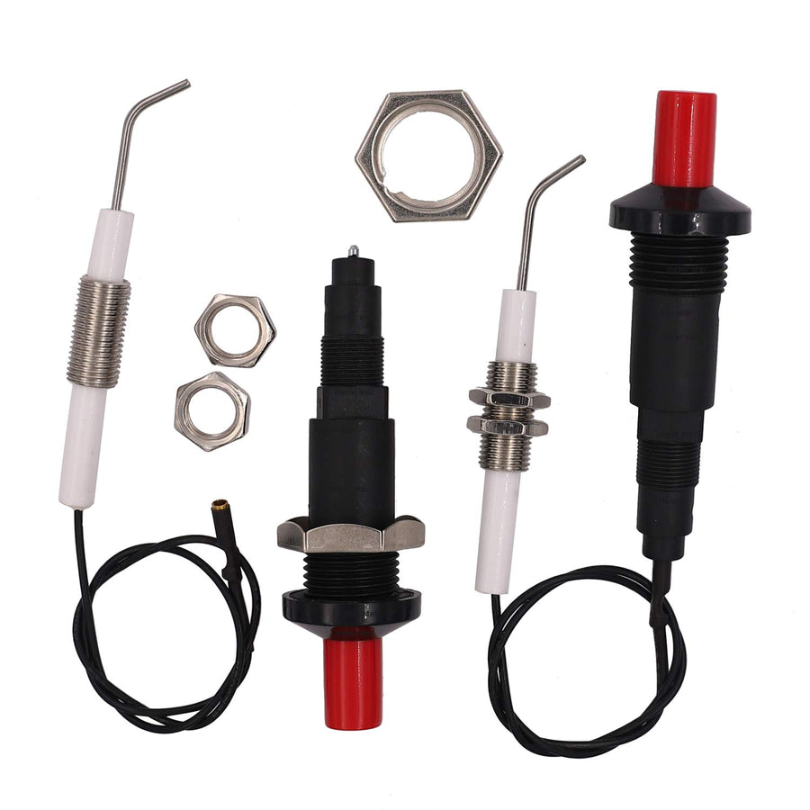 Gas Grill/Range/Heater/Grill Igniters,Push Button Piezo Igniter with Threaded Universal Ceramic Electrode Ignition Spark Plug Wire Long 11.8” Electronic Device Set of 2