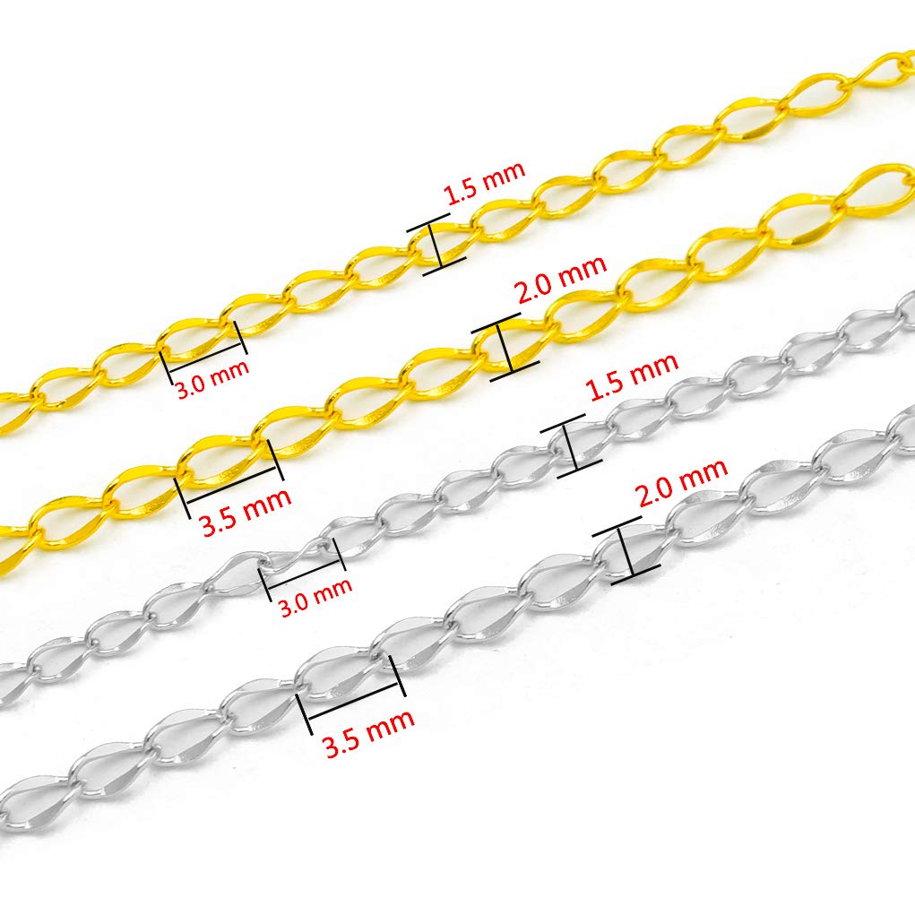 33FT Stainless Steel Jewelry Chains Silver Extender Chains Twisted Cable Chains Link Bulk for Jewelry Makings