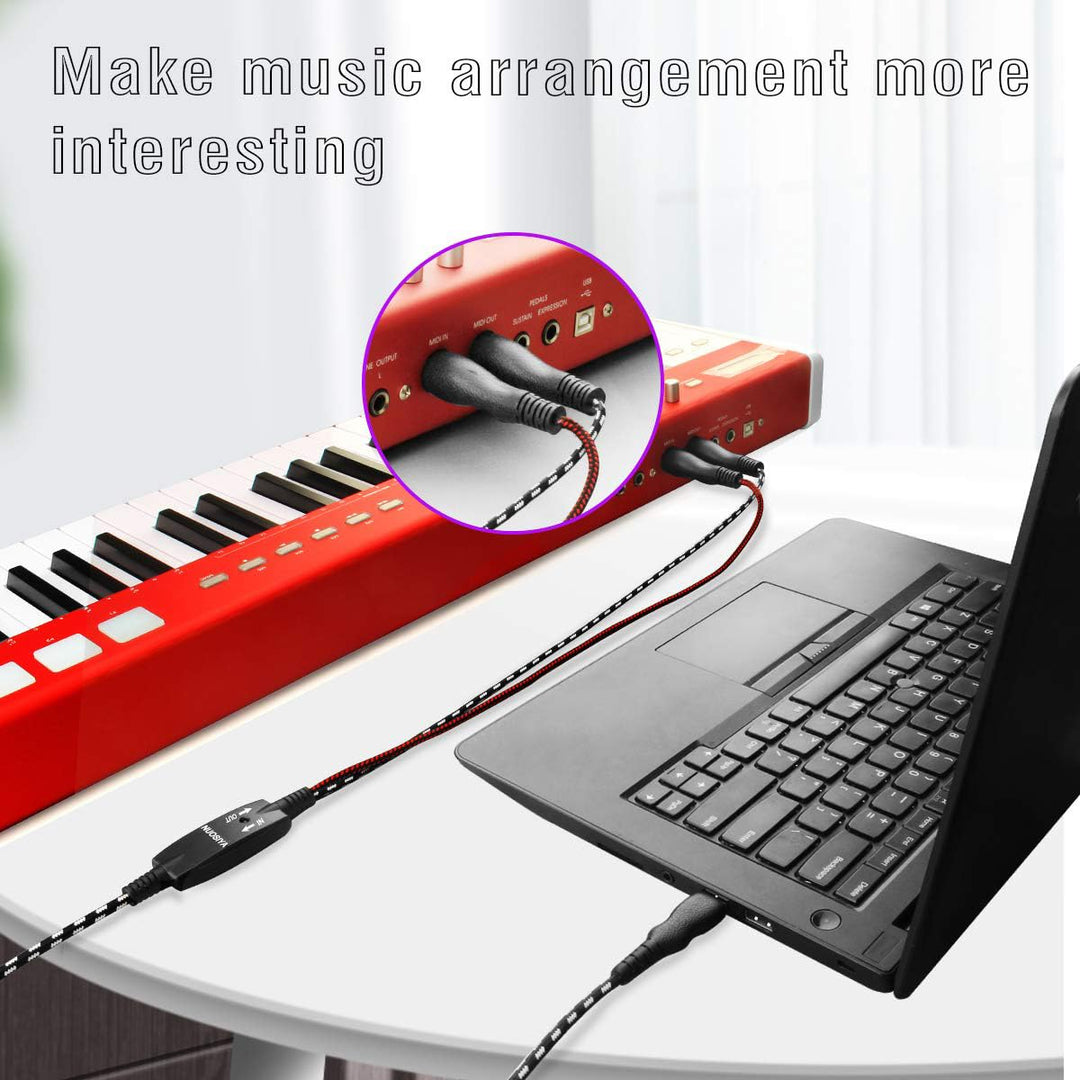 MIDI Cable, MIDI to USB Interface Cable 4.5FT,MIDI Interface in-Out to USB Cord Adapter with Indicator for Piano Keyboard to PC Mac Laptop,Arranger Keyboard Tool