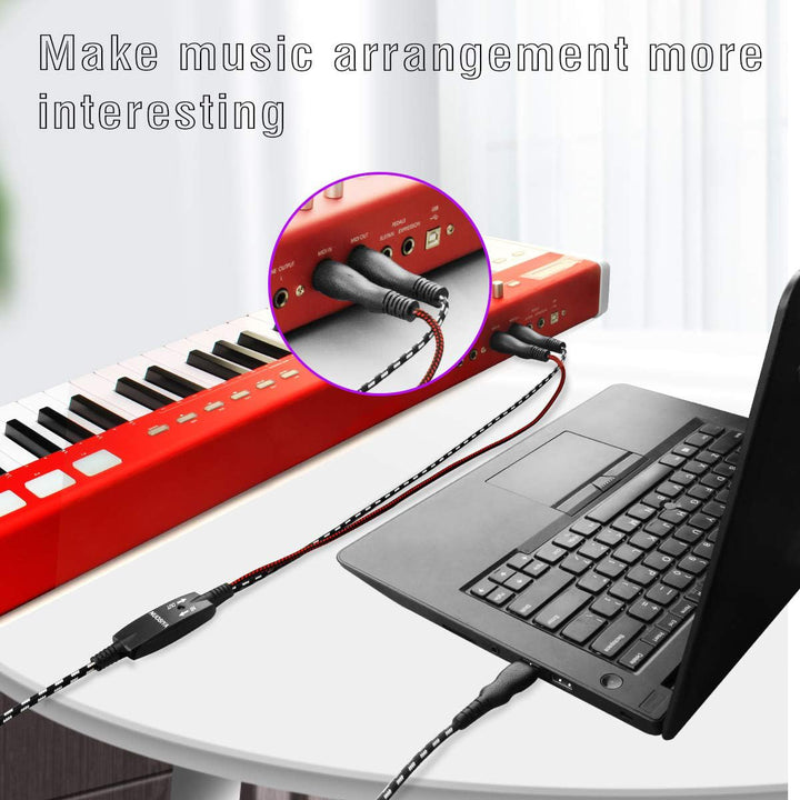MIDI Cable, MIDI to USB Interface Cable 4.5FT,MIDI Interface in-Out to USB Cord Adapter with Indicator for Piano Keyboard to PC Mac Laptop,Arranger Keyboard Tool