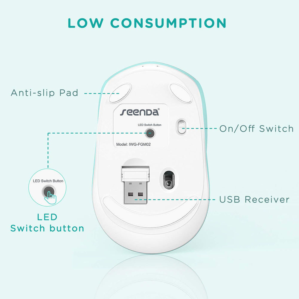 Wireless Mouse, Rechargeable Light Up Mouse for Laptop, Small Cordless Mice with Quiet Click LED Rainbow Lights for PC Computer Kids Chromebook Windows Mac,Mint Green