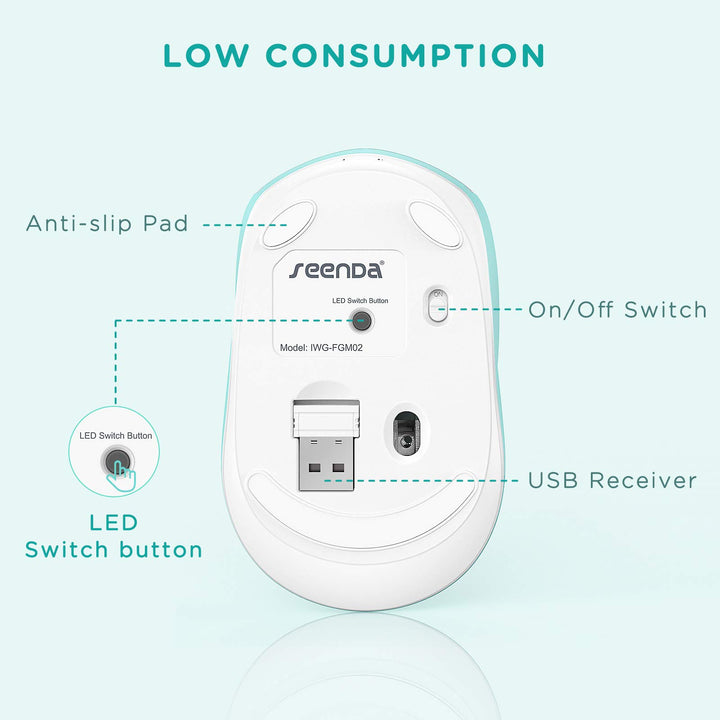 Wireless Mouse, Rechargeable Light Up Mouse for Laptop, Small Cordless Mice with Quiet Click LED Rainbow Lights for PC Computer Kids Chromebook Windows Mac,Mint Green