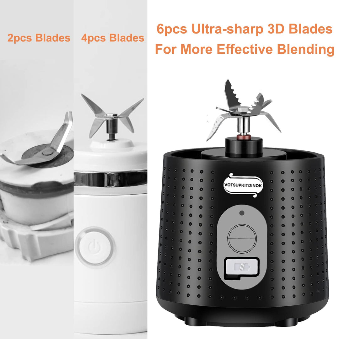 Portable Blender for Shakes and Smoothies, USB Rechargeable Personal Blender with 6pcs 3D Blades, Strong Blending Power, 13.5Oz &amp; Cleansing Brush for Travel, Office and Sports - Black