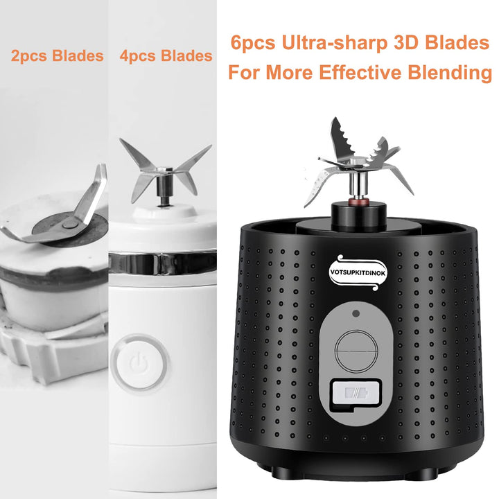 Portable Blender for Shakes and Smoothies, USB Rechargeable Personal Blender with 6pcs 3D Blades, Strong Blending Power, 13.5Oz &amp; Cleansing Brush for Travel, Office and Sports - Black