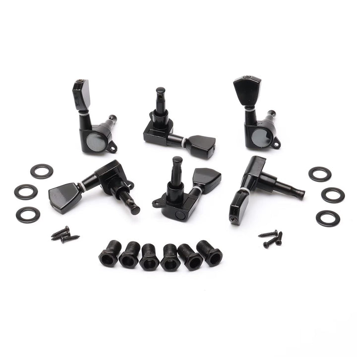 Black 6 Strings Electric Guitar Tremolo Bridge Bar Kit,6R Sealed Gear Tuning Pegs Keys Machine Head with Neck Plate Reinforce Board for Strat Fender Guitar Replacement