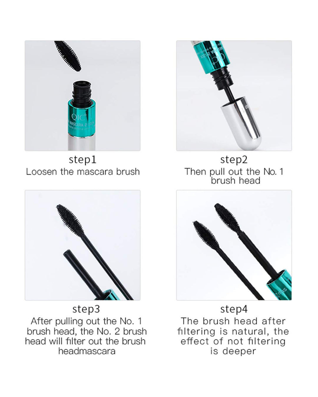 4D Silk Fiber Lash Mascara, 2 in 1 Mascara For Natural Lengthening And Thickening Effect(Pack of Dark Cyan)