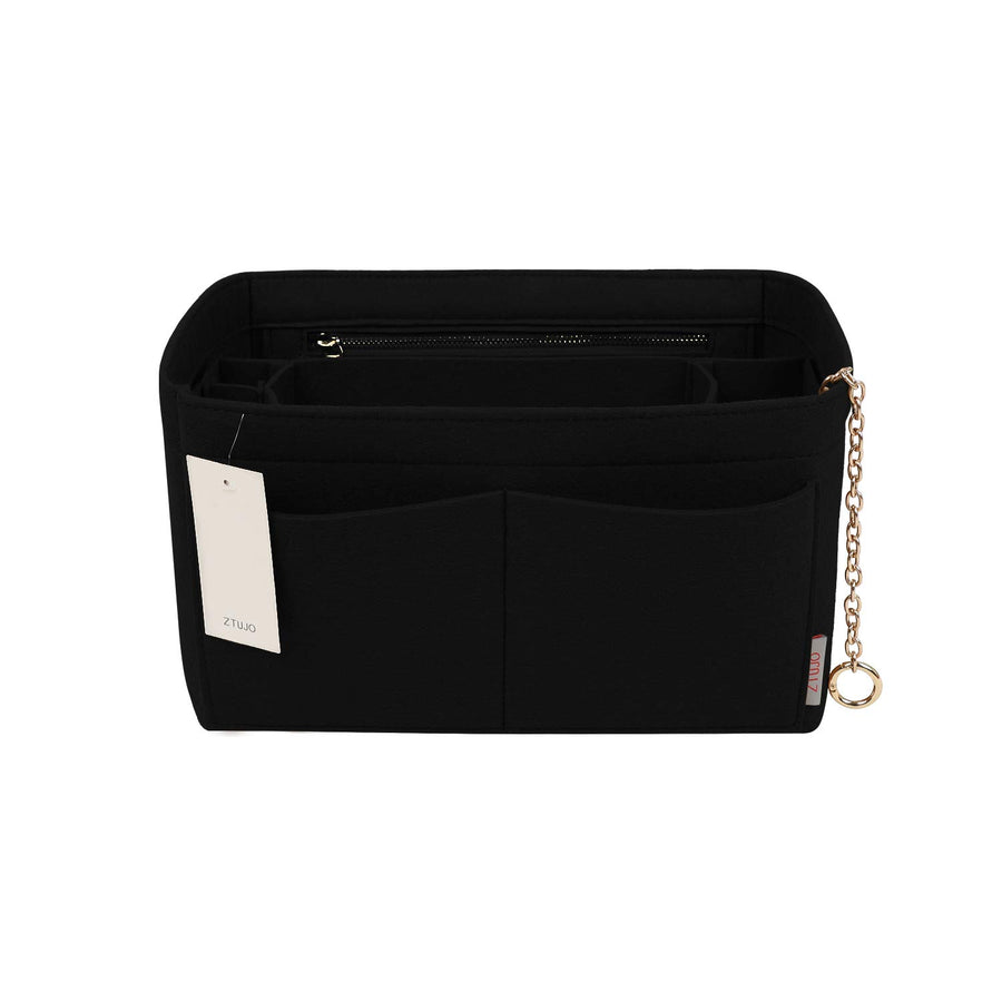Purse Organizer Insert, Felt Purse Organizer with Zipper and Sewn Bottom Insert, Fit Speedy Neverfull Graceful,6 Sizes (Slender Medium, Black)