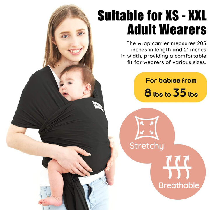 Acrabros Baby Wrap Carrier,Hands Free Baby Carrier Sling,Lightweight,Breathable,Softness,Perfect for Newborn Infants and Babies Shower Gift,Black