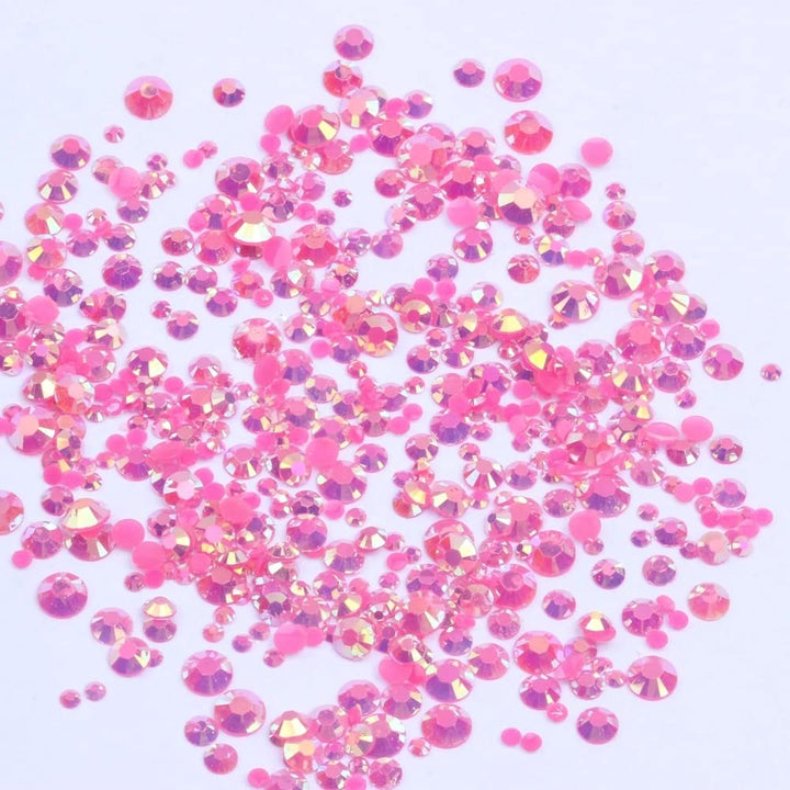 Mixed 1000pcs 2-6mm Dark Rose AB Resin Nail Rhinestones 3D Non Hotfix Glitter Round Flatback Nail Stones Strass Gems Diamonds DIY Nail Art Decoration (17 Dark Rose AB)