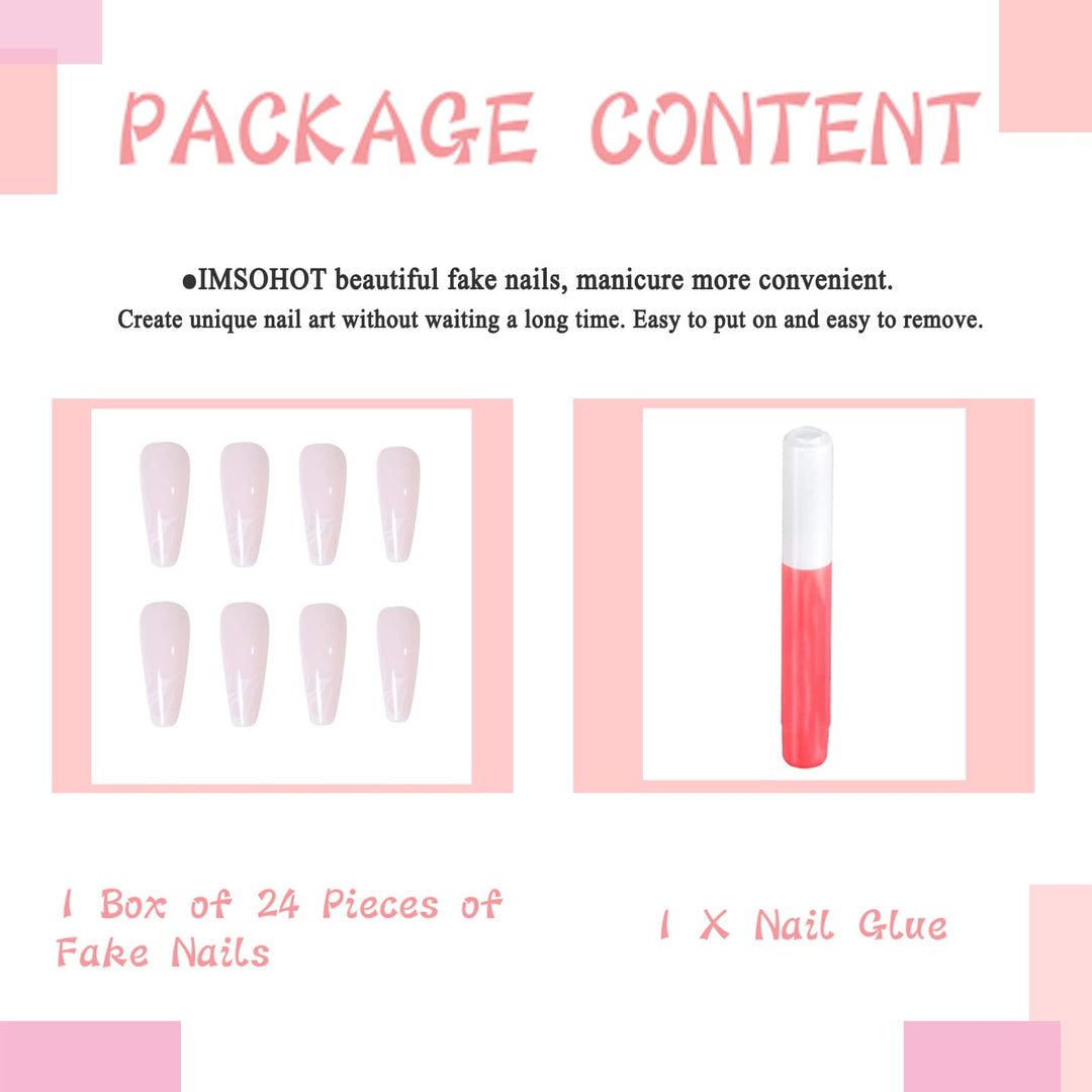 Long Ballerina Press on Nails Glossy Coffin Fake Nails Full Cover False Nails White Wave Glue on Nails for Women Nail Art Salon DIY Decoration