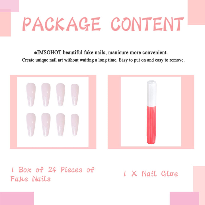 Long Ballerina Press on Nails Glossy Coffin Fake Nails Full Cover False Nails White Wave Glue on Nails for Women Nail Art Salon DIY Decoration