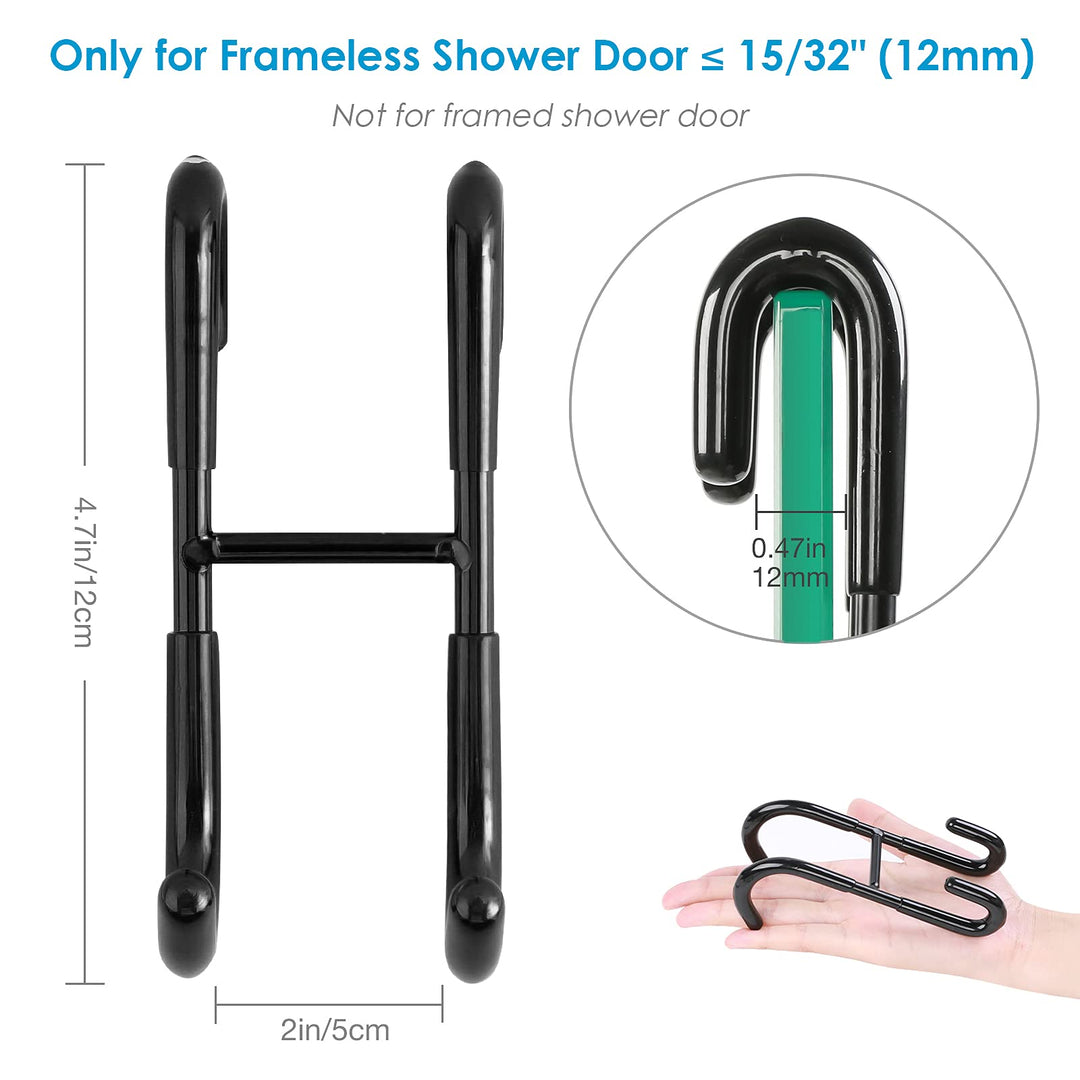 Shower Door Hooks (2-Pack), Towel Hooks for Bathroom Frameless Glass Squeegee Hooks, Black