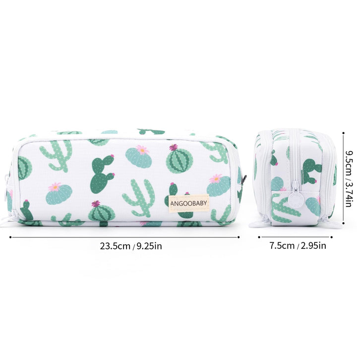 Large Pencil Case Big Capacity 3 Compartments Canvas Pencil Pouch for Teen Boys Girls School Students (Green Cactus)