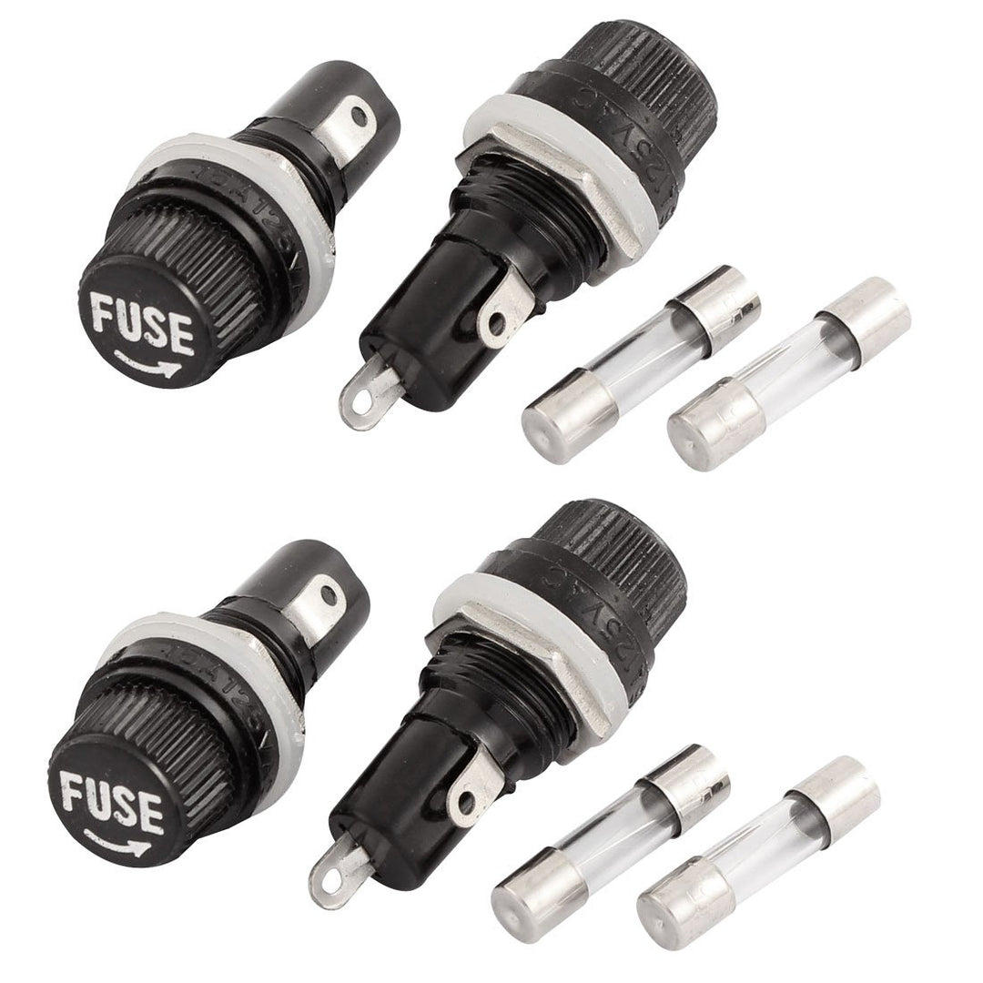 a15071500ux0372 Screw Cap Panel Mounted Fuse Holder Socket w Fuses 5x20mm 4pcs (Pack of 4)