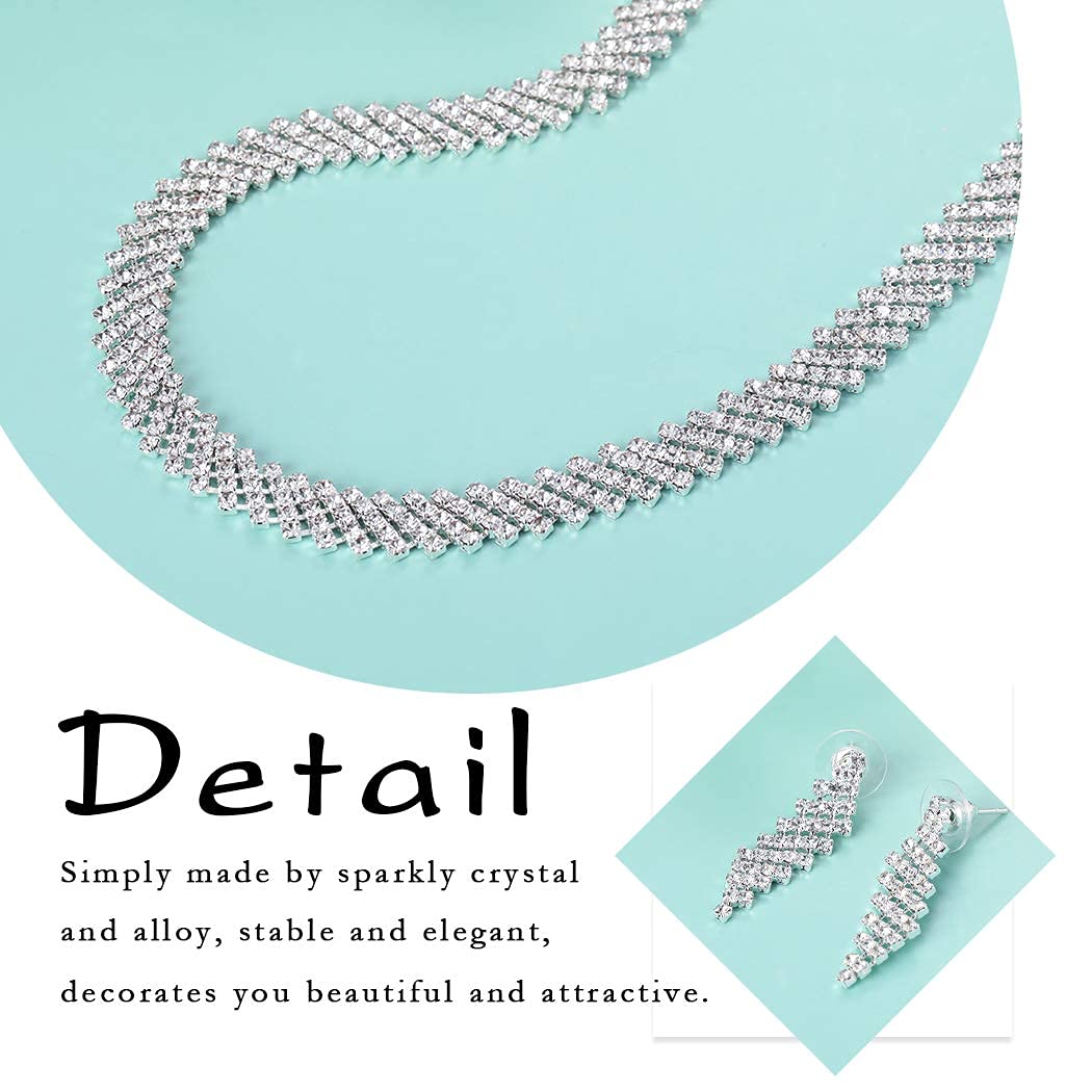 Yikisdy Wedding Bridal Necklace Earrings Set Crystal Si