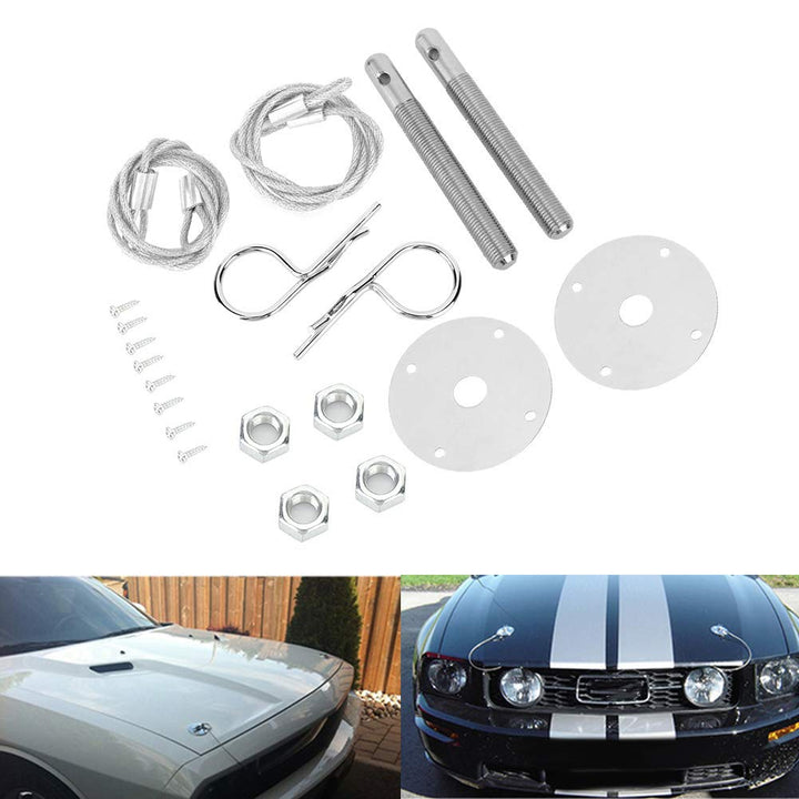Hood Pin Plate Lock, Stainless Steel Engine Hood Pin Plate Bonnet Lock Clip Kit Car Modified Accessory
