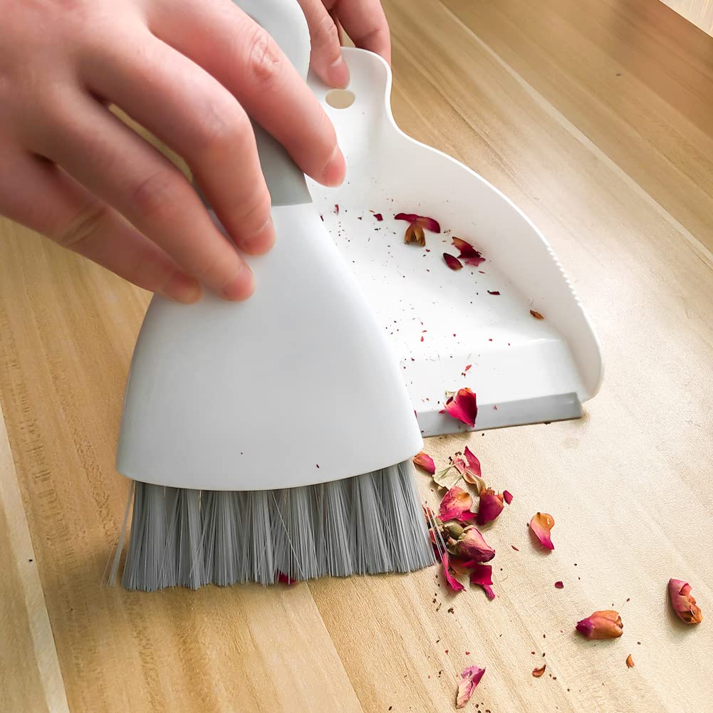 WDDBHSKN Mini Dustpan and Brush Set, 2-Piece, Off-White