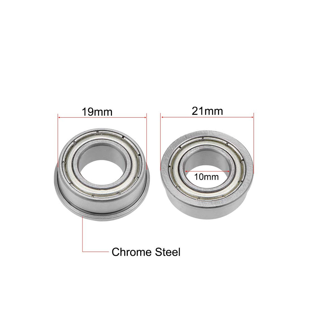 F63800ZZ Flange Ball Bearing 10x19x7mm Shielded Chrome Bearings 5pcs