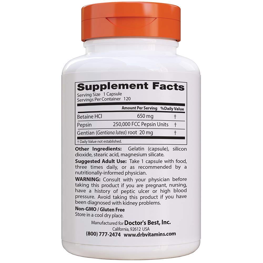 Doctor&#39;s Best, Betaine HCL Pepsin &amp; Gentian Bitters