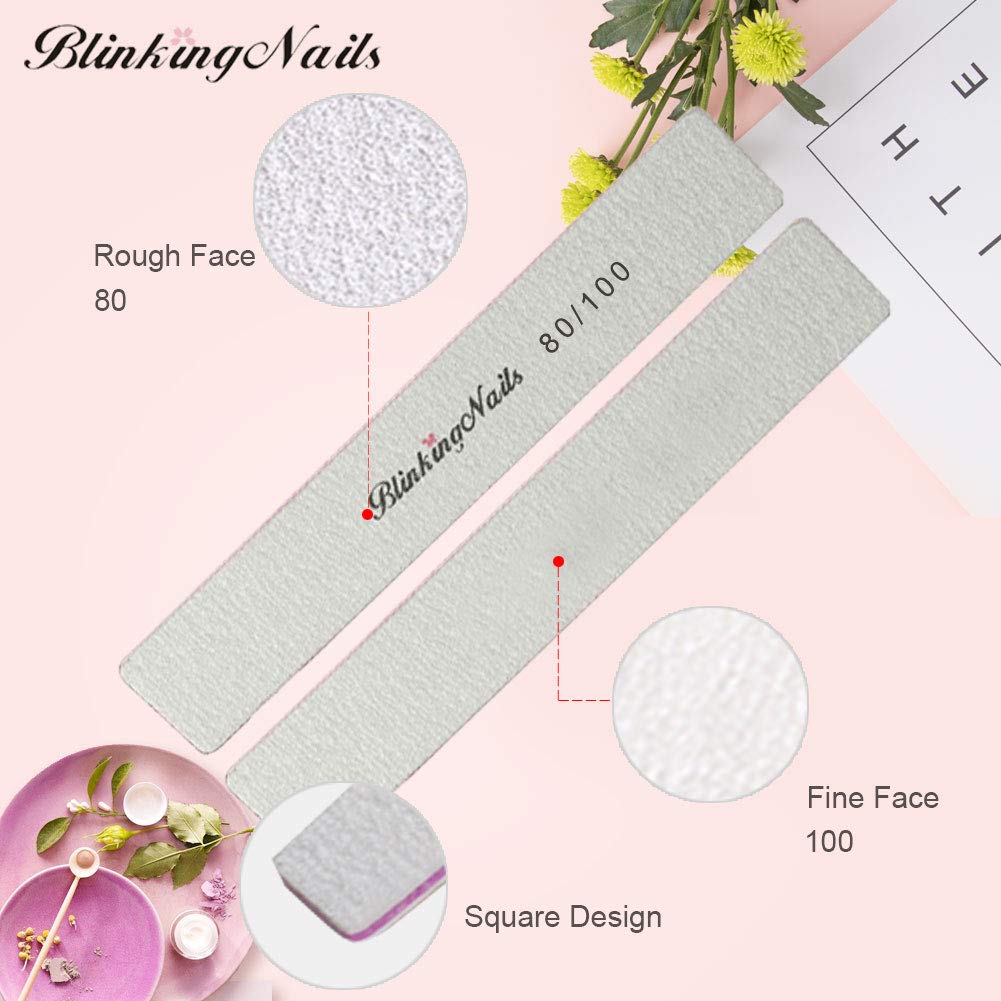 10Pcs Nail File 80/100 Grit Professional Nail Files and Buffers for Natural Nails Double Sides Washable Block Disposable Nail Files for Nail Art DIY or Nail Manicure Salon