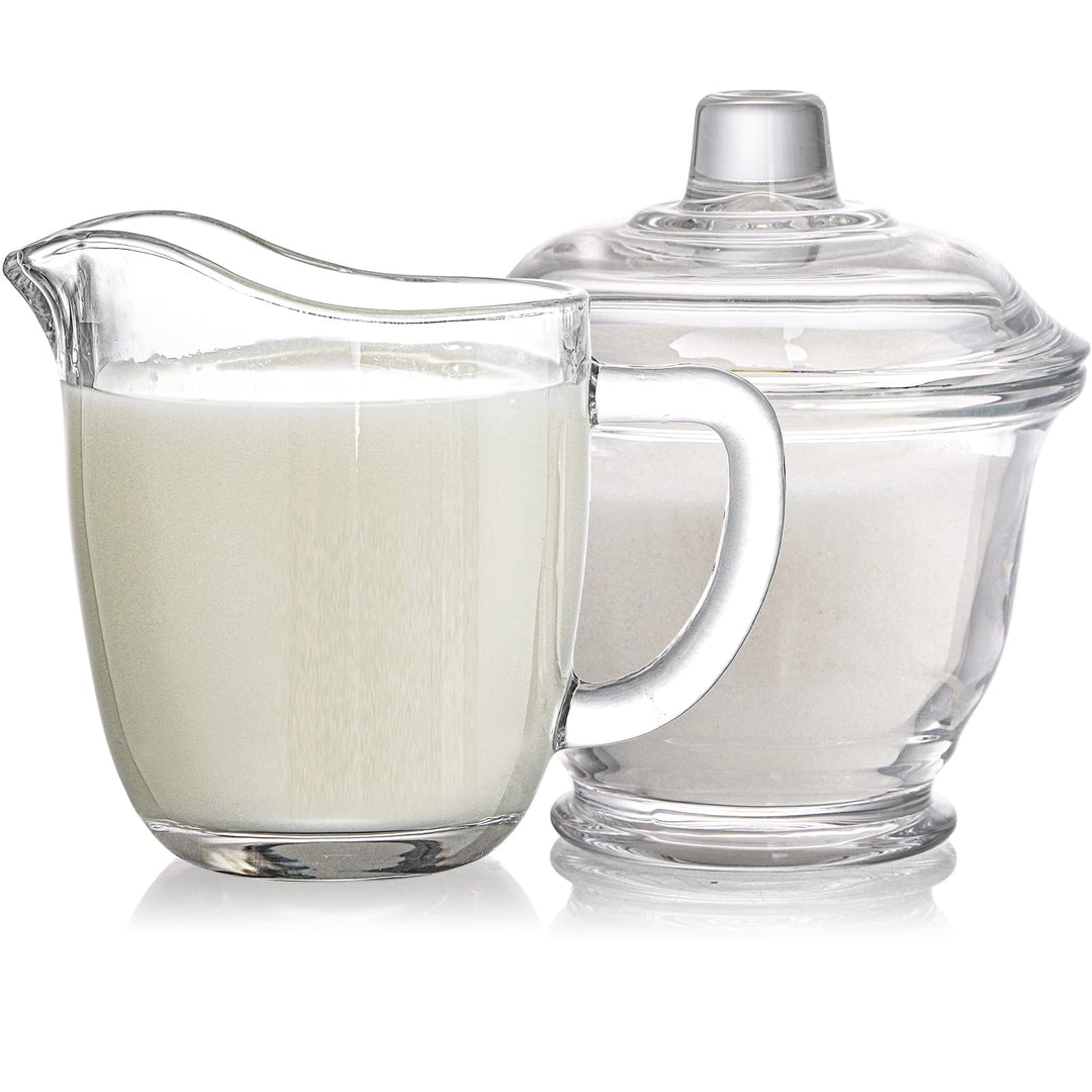Glass Sugar and Creamer Set for Coffee and Tea, Clear Cream Pitcher and Sugar Bowl with Lid, Cream Jug Sugar Jar, Coffee Serving Set