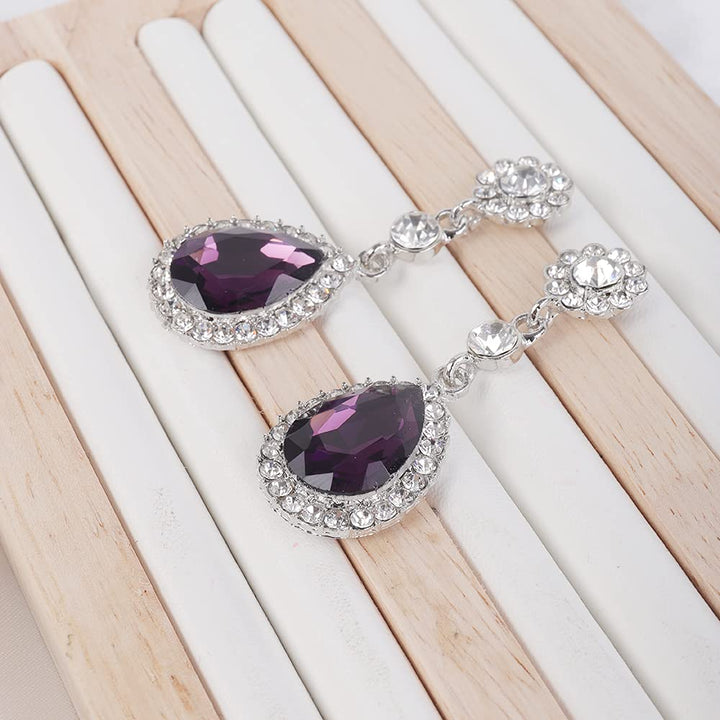 Vintage Style Teardrop Crystal Rhinestones Earrings Dangling for Women Brides Elegant Earrings for Wedding, Brides and Bridesmaids (Purple)