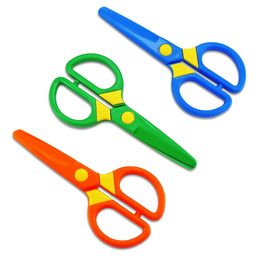 Plastic Child-Safe Scissor Set, Toddlers Training Scissors, Pre-School Training Scissors and Children Art Supplies(3pcs) Multicolored
