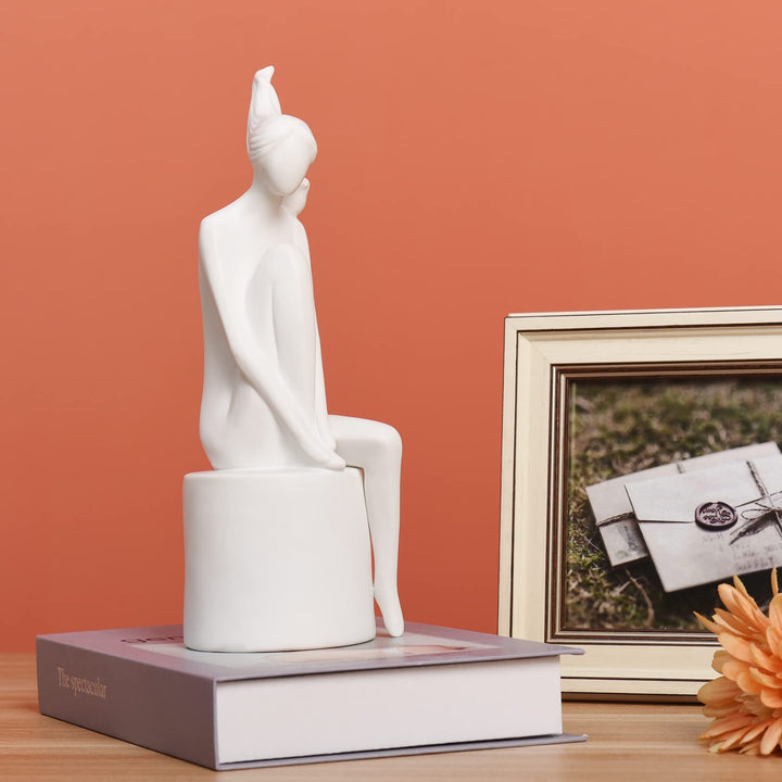 Quoowiit Ceramic Sculpture for Home Decor, Lady Figurines Woman Sculptures for Home Decor, Decorative Sculptures for Office, Shelf, Bedroom, Living Room - 259 White