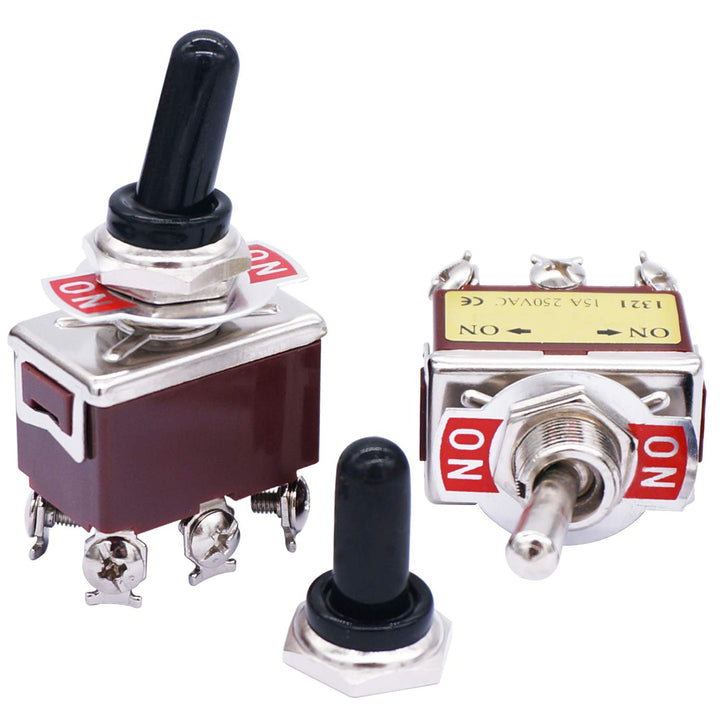 mxuteuk / 3 Pcs Heavy Duty Rocker Toggle Switch 6 Pin 3 Position ON/ON 15A 250VAC DPDT Metal Knob Cover Cap Waterproof TEN-1321