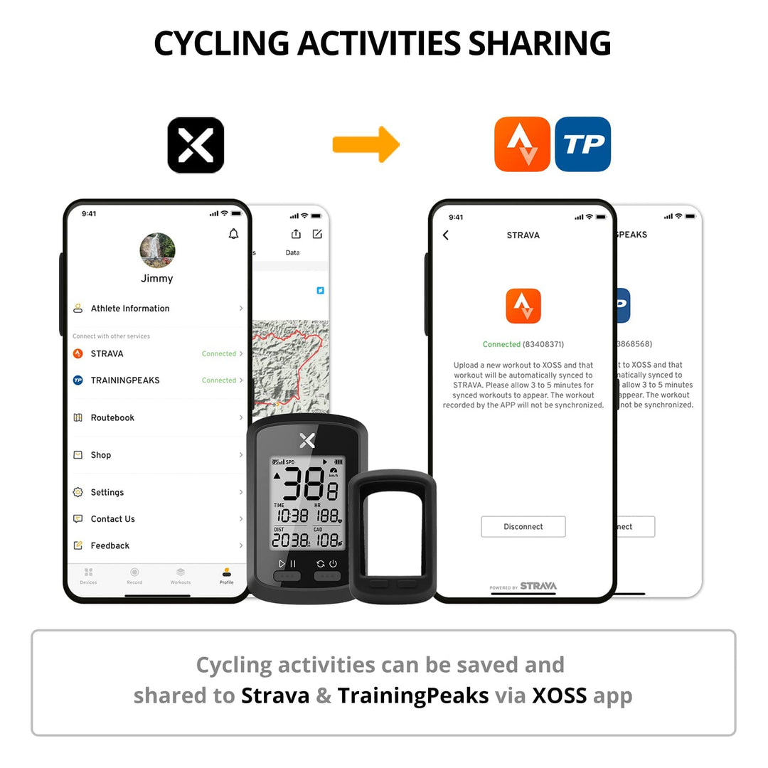 XOSS G+ Bike Computer Wireless, Bike Speedometer Bluetooth Ant+ Sensor Support, Bike Odometer IPX7 Waterproof 3 Satellites Positioning for All Cycling Bikes (with Free Black Cover)