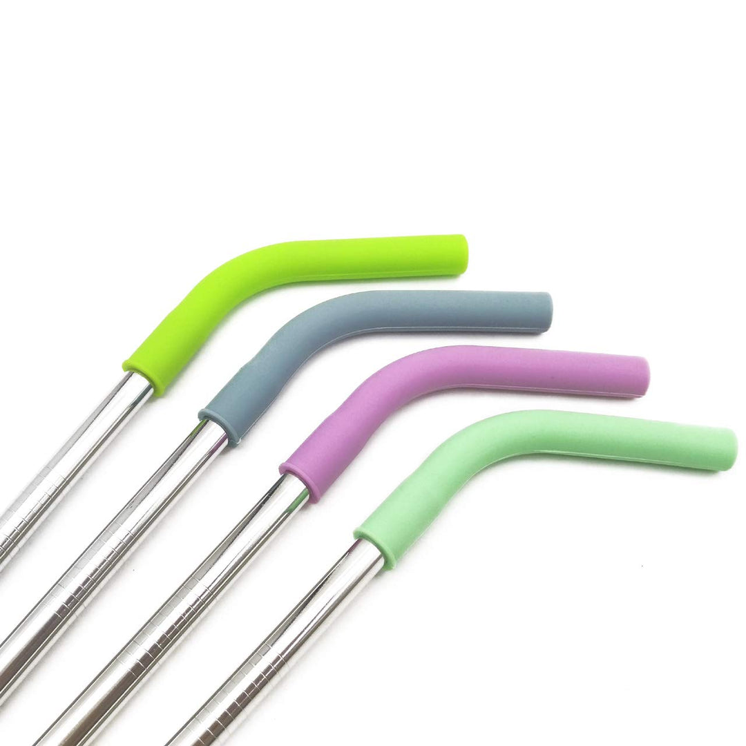 Big Drinking Straws Reusable 13 Extra Long 8mm Extra Wide Food-Grade 18/8 Stainless Steel Silicone Elbows Tips for Smoothie Milkshake Cocktail Juice Hot Drinks - Set of 4 + 2 Cleaning Brushes