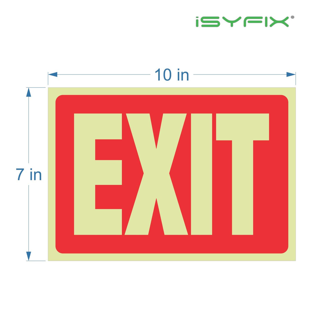 Exit Glow in the Dark Sign Stickers Red – 2 Pack 10x7 Inch – Photoluminescent Vinyl, Laminated for UV, Weather &amp; Fade Resistance, Indoor &amp; Outdoor for Business, School, Office, Warehouse