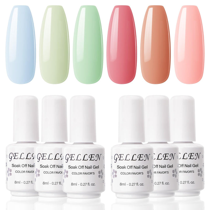 Gel Nail Polish Kit 6 Colors - Bright Candy 6 Colors Fresh Sweet Tones, Trendy Girly Summer Gel Polish Nail Art Gel Manicure Set