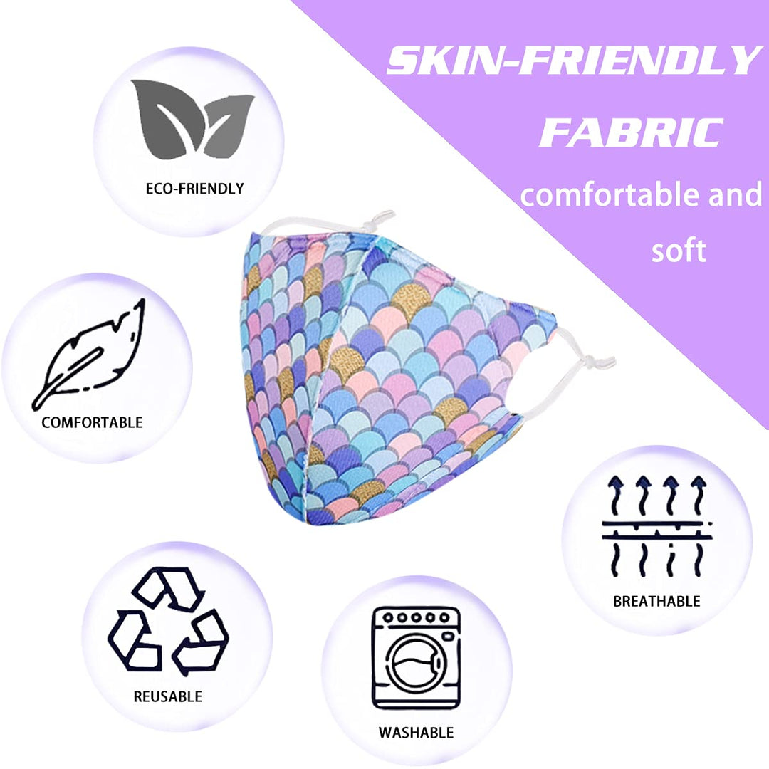 Mermaid Washable Reusable Kids Face Mask Masks, Unicorn Childrens Breathable Cloth Facemasks, Cute Adjustable Children Facemask Girls Kid, Small Youth Child Teens Mascarillas Para Niños Gift