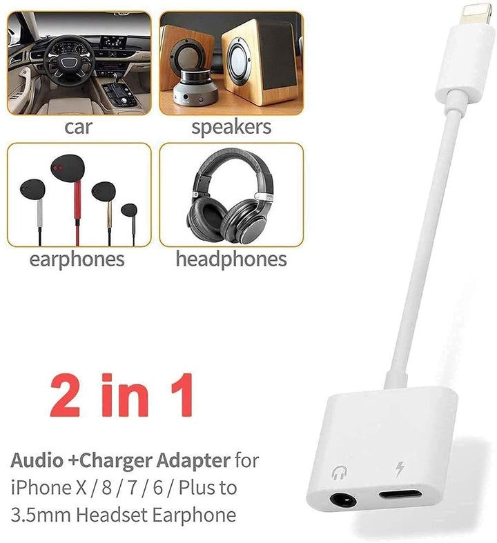 Apple MFi Certified Lightning to 3.5mm Headphones Dongle Jack Adapter 2 in 1 Headphone Adapter and Aux Audio Adapter Charger Cable Splitter Compatible with iPhone 12 11 XS XR X 8 7 white